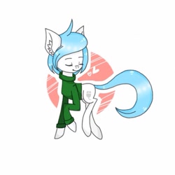 Size: 640x640 | Tagged: safe, artist:cinnavee, derpibooru import, oc, oc only, earth pony, pony, clothes, ear fluff, ears, earth pony oc, eyes closed, looking back, simple background, solo, white background