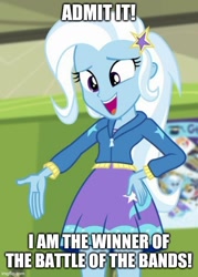 Size: 500x699 | Tagged: safe, derpibooru import, edit, edited screencap, screencap, trixie, better together, equestria girls, forgotten friendship, rainbow rocks, battle of the bands, caption, image macro, reference, shitposting, text