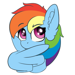 Size: 4000x4000 | Tagged: safe, artist:yelowcrom, derpibooru import, rainbow dash, pegasus, pony, bust, ear fluff, ears, emoji, female, mare, simple background, thinking, thinking emoji, transparent background, wing hands, wings