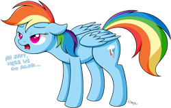 Size: 1880x1186 | Tagged: safe, artist:wownamesarehard, derpibooru exclusive, derpibooru import, rainbow dash, pegasus, pony, ah shit here we go again, meme, simple background, solo, transparent background, vulgar