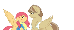 Size: 1262x522 | Tagged: safe, artist:clarity83, derpibooru import, oc, oc only, oc:cadet, oc:sunny days, pegasus, pony, blushing, clothes, ears, female, floppy ears, mare, offspring, parent:big macintosh, parent:fluttershy, parent:hoops, parent:lightning dust, parents:fluttermac, parents:hoopsdust, simple background, uniform, white background, wonderbolt trainee uniform