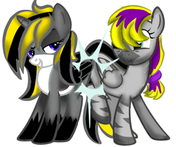 Size: 729x613 | Tagged: safe, artist:juliet-gwolf18, derpibooru import, oc, oc only, oc:juliet, pegasus, pony, butt bump, duo, eyelashes, female, hoof shoes, horn, mare, pegasus oc, simple background, smiling, smirk, white background, wings