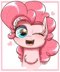 Size: 958x1142 | Tagged: safe, artist:phoenixrk49, derpibooru import, pinkie pie, earth pony, pony, chest fluff, cute, diapinkes, ear fluff, ears, looking at you, one eye closed, open mouth, open smile, smiling, solo, wink, winking at you