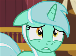 Size: 1278x937 | Tagged: safe, derpibooru import, screencap, lyra heartstrings, pony, unicorn, slice of life (episode), cropped, cute, ears, floppy ears, sad, sadorable, solo