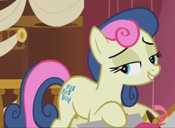 Size: 1196x882 | Tagged: safe, derpibooru import, screencap, bon bon, sweetie drops, earth pony, pony, slice of life (episode), cropped, lidded eyes, smiling, smug, solo