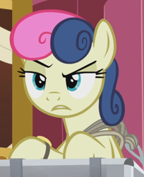 Size: 666x815 | Tagged: safe, derpibooru import, screencap, bon bon, sweetie drops, earth pony, pony, slice of life (episode), cropped, grappling hook, raised eyebrow, solo