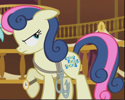 Size: 1054x842 | Tagged: safe, derpibooru import, screencap, bon bon, sweetie drops, earth pony, pony, slice of life (episode), cropped, determined, ears, floppy ears, grappling hook, raised hoof, solo, watch