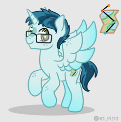 Size: 1280x1293 | Tagged: safe, artist:redpalette, derpibooru import, oc, alicorn, alicorn oc, blue, cute, cutie mark, glasses, horn, male, stallion, wings