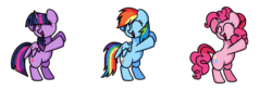 Size: 1500x500 | Tagged: safe, artist:sugar morning, derpibooru import, edit, pinkie pie, rainbow dash, twilight sparkle, twilight sparkle (alicorn), alicorn, earth pony, pegasus, pony, adorkable, animated, bipedal, cute, dancing, dashabetes, diapinkes, dork, eyes closed, female, frame by frame, gif, mare, ponk, simple background, transparent background, twiabetes, weapons-grade cute, white outline