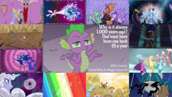 Size: 1978x1113 | Tagged: safe, derpibooru import, edit, edited screencap, screencap, adagio dazzle, aria blaze, discord, lord tirek, nightmare moon, pony of shadows, princess celestia, princess luna, scorpan, sonata dusk, spike, star swirl the bearded, stygian, twilight sparkle, twilight sparkle (alicorn), alicorn, equestria girls, friendship is magic, princess twilight sparkle (episode), rainbow rocks, shadow play, simple ways, the return of harmony, twilight's kingdom, big crown thingy, element of magic, jewelry, regalia, the dazzlings, tree of harmony