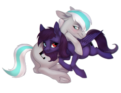 Size: 2088x1616 | Tagged: artist needed, safe, derpibooru import, oc, oc only, oc:pestyskillengton, oc:silvernote, earth pony, pegasus, pony, 2021 community collab, derpibooru community collaboration, duo, family, female, heterochromia, love, male, mare, simple background, stallion, transparent background