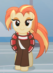 Size: 384x526 | Tagged: safe, derpibooru import, screencap, shimmy shake, earth pony, pony, 2 4 6 greaaat, bipedal, c:, cheerleader, cheerleader outfit, clothes, cropped, female, mare, smiling, solo