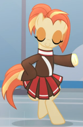 Size: 413x625 | Tagged: safe, derpibooru import, screencap, shimmy shake, earth pony, pony, 2 4 6 greaaat, bipedal, cheerleader, cheerleader outfit, clothes, cropped, female, mare, smiling, solo