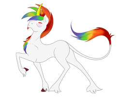 Size: 2578x2097 | Tagged: safe, artist:eqamrd, derpibooru import, oc, oc only, oc:kadaus, classical unicorn, unicorn, 2021 community collab, cloven hooves, curved horn, derpibooru community collaboration, horn, leonine tail, long tail, male, multicolored hair, rainbow hair, simple background, solo, stallion, transparent background, unshorn fetlocks