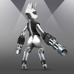 Size: 2000x2000 | Tagged: safe, artist:imadeoos, derpibooru import, cyborg, pony, robot, robot pony, gun, minigun, weapon