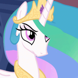 Size: 720x720 | Tagged: safe, derpibooru import, edit, edited screencap, screencap, princess celestia, alicorn, pony, the crystal empire, animated, cropped, eyebrows, frown, looking down, looking up, loop, solo, swanlestia