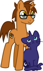 Size: 478x795 | Tagged: safe, artist:saby, derpibooru exclusive, derpibooru import, princess luna, oc, oc:knowledge mixing, cat, pony, unicorn, .svg available, 2021 community collab, catified, derpibooru community collaboration, duo, female, glasses, looking up, male, princess mewna, race swap, simple background, sitting, smiling, species swap, stallion, svg, transparent background, vector