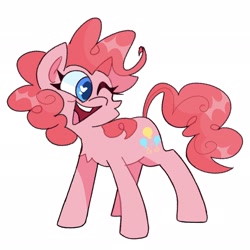 Size: 2048x2048 | Tagged: safe, artist:swirlseypop, derpibooru import, pinkie pie, earth pony, pony, cheek fluff, chest fluff, colored pupils, cute, diapinkes, female, heart eyes, high res, mare, one eye closed, open mouth, simple background, smiling, solo, white background, wingding eyes, wink