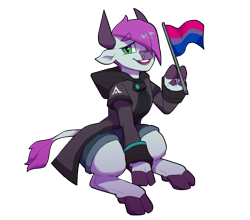 Size: 3508x3092 | Tagged: safe, artist:tass_the_bovine, derpibooru import, oc, oc only, cow, yak, 2021 community collab, bisexual pride flag, cloven hooves, derpibooru community collaboration, hoof hold, pride, pride flag, simple background, solo, transparent background