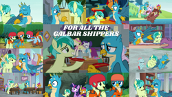 Size: 1970x1109 | Tagged: safe, derpibooru import, edit, edited screencap, editor:quoterific, screencap, gallus, ocellus, rainbow dash, rarity, sandbar, silverstream, smolder, twilight sparkle, twilight sparkle (alicorn), yona, alicorn, pegasus, pony, unicorn, a rockhoof and a hard place, school daze, the end in friend, uprooted, what lies beneath, book, bookshelf, gallbar, gay, helmet, lifejacket, male, quill, shipping, student six