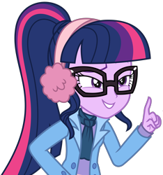 Size: 2938x3138 | Tagged: safe, artist:sketchmcreations, derpibooru import, sci-twi, twilight sparkle, better together, equestria girls, holidays unwrapped, clothes, coat, earmuffs, female, raised eyebrow, raised finger, scarf, simple background, smiling, smirk, transparent background, vector, winter break-in, winter outfit