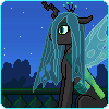 Size: 100x100 | Tagged: safe, alternate version, artist:imreer, derpibooru import, queen chrysalis, changeling, changeling queen, female, night, outdoors, pixel art, solo, stars