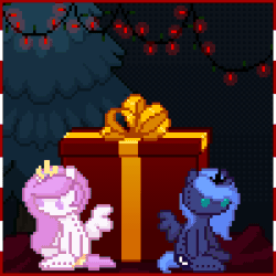 Size: 300x300 | Tagged: safe, artist:imreer, derpibooru import, pinkie pie, princess celestia, princess luna, alicorn, earth pony, pony, animated, blinking, box, christmas, christmas lights, commission, female, gif, holiday, mare, pink-mane celestia, pixel art, plushie, pony in a box, present, s1 luna, your character here