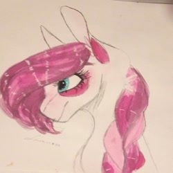 Size: 1008x1008 | Tagged: safe, artist:laurawithacat, derpibooru import, oc, oc only, earth pony, pony, bust, earth pony oc, eyelashes, makeup, solo, traditional art