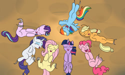 Size: 1280x768 | Tagged: safe, artist:thebrony700, derpibooru import, applejack, fluttershy, pinkie pie, rainbow dash, rarity, starlight glimmer, twilight sparkle, earth pony, pegasus, pony, unicorn, fetish, hoof tickling, laughing, lying down, mane six, missing cutie mark, tickle fetish, tickling