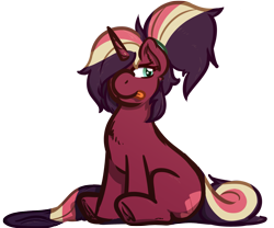 Size: 2613x2177 | Tagged: safe, artist:poneboning, derpibooru import, oc, oc only, oc:lovetap, pony, unicorn, 2021 community collab, :p, chest fluff, cute, derpibooru community collaboration, female, frog (hoof), mare, ponytail, simple background, sitting, solo, starry eyes, tongue out, transparent background, underhoof, wingding eyes