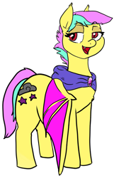 Size: 2189x3406 | Tagged: safe, artist:tacodeltaco, derpibooru exclusive, derpibooru import, oc, oc only, oc:star shower, bat pony, pony, 2021 community collab, clothes, derpibooru community collaboration, fangs, female, gem, simple background, smiling, solo, transparent background