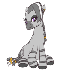 Size: 1000x1200 | Tagged: safe, artist:grayk, derpibooru import, oc, oc:ohki, zebra, 2021 community collab, bedroom eyes, braid, braided tail, derpibooru community collaboration, eyeshadow, makeup, purple eyes, simple background, solo, transparent background