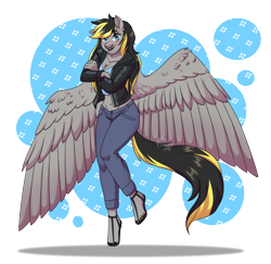 Size: 3500x3401 | Tagged: safe, artist:jack-pie, oc, oc only, anthro, pegasus, commission, female, high res, looking at you, mare, nose piercing, pegasus oc, piercing, solo, wings