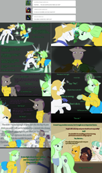 Size: 1802x3034 | Tagged: safe, artist:askmerriweatherauthor, derpibooru import, prince blueblood, oc, oc:d'armes, oc:meadow lark (ask merriweather), oc:merriweather, oc:nurse nimble, oc:rice paddy, pony, ask merriweather, magic, younger