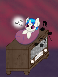 Size: 1200x1600 | Tagged: safe, artist:ismim_art, derpibooru import, dj pon-3, vinyl scratch, pony, unicorn, baby, baby vinyl, foal, foal vinyl, gen5, music, radio, solo, vinyl, wub, young