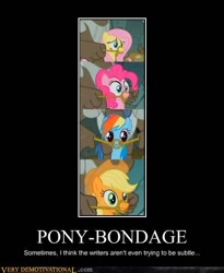 Size: 450x548 | Tagged: safe, derpibooru import, applejack, fluttershy, pinkie pie, rainbow dash, earth pony, pegasus, pony, a dog and pony show, bridle, diamond dog guard, dogs riding ponies, meme, rope, tack