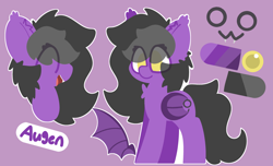 Size: 1150x701 | Tagged: safe, artist:moonydusk, derpibooru import, oc, oc:augen, bat pony, commission, owo, reference sheet, wings