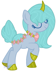 Size: 445x563 | Tagged: safe, artist:pure-blue-heart, derpibooru import, oc, oc only, oc:gloria, original species, pond pony, pony, curved horn, eyes closed, female, mare, simple background, solo, transparent background