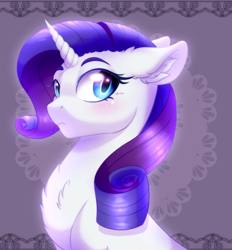 Size: 1266x1364 | Tagged: safe, artist:lady--banshee, derpibooru import, rarity, pony, unicorn, bust, cheek fluff, chest fluff, cute, ear fluff, ears, glow, raribetes, solo