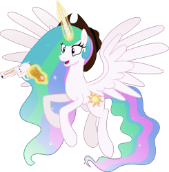 Size: 6552x6680 | Tagged: safe, artist:anime-equestria, derpibooru import, princess celestia, alicorn, pony, cowboy hat, female, gun, handgun, happy, hat, horn, levitation, magic, revolver, simple background, solo, telekinesis, transparent background, vector, weapon, wings