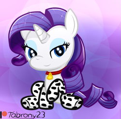 Size: 719x704 | Tagged: safe, alternate version, artist:tabrony23, derpibooru exclusive, derpibooru import, rarity, pony, unicorn, bell, bell collar, clothes, collar, cowbell, cowprint, cute, daaaaaaaaaaaw, jewelry, necklace, patreon, patreon logo, raribetes, raricow, socks, species swap