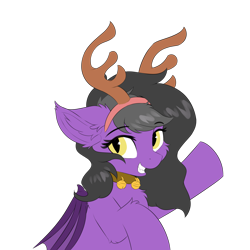 Size: 5000x5000 | Tagged: safe, artist:lunar froxy, derpibooru import, oc, oc only, oc:augen, bat pony, antlers, bell, bell collar, collar, commission, simple background, solo, transparent background, ych result