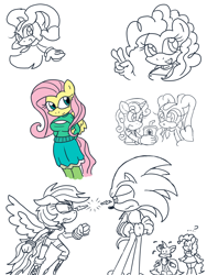 Size: 1200x1600 | Tagged: safe, artist:flash equestria photography, derpibooru import, fluttershy, pinkie pie, rainbow dash, sweetie belle, anthro, breasts, cream the rabbit, hootershy, miles "tails" prower, mobian, sonic the hedgehog, sonic the hedgehog (series), sonicified