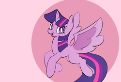 Size: 1280x865 | Tagged: safe, artist:di-yong, derpibooru import, twilight sparkle, twilight sparkle (alicorn), alicorn, pony, female, flying, looking at you, mare, open mouth, smiling, solo, spread wings, tail, wings