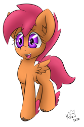 Size: 1017x1530 | Tagged: safe, artist:kingkrail, derpibooru import, scootaloo, pegasus, pony, big eyes, simple background, smiling, solo, transparent background, winged hooves