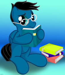 Size: 5772x6600 | Tagged: safe, artist:agkandphotomaker2000, derpibooru import, oc, oc:pony video maker, pegasus, pony, book, looking at you, reading, reading glasses, show accurate, sitting