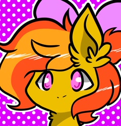 Size: 1000x1046 | Tagged: source needed, safe, artist:smolsammichowo, derpibooru import, oc, oc only, oc:sunrise flair, pegasus, big ears, bow, bust, ears, female, portrait, solo