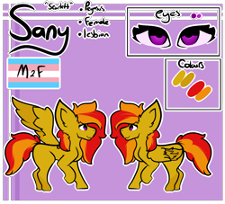 Size: 2200x2000 | Tagged: safe, artist:lamb-shack, derpibooru import, oc, oc only, oc:sunrise flair, pegasus, big ears, ears, female, reference sheet, solo