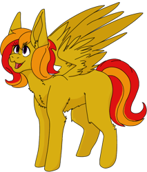 Size: 484x568 | Tagged: safe, artist:peachkeeper, derpibooru import, oc, oc only, oc:sunrise flair, pegasus, big ears, chest fluff, ears, female, simple background, smiling, solo, transparent background