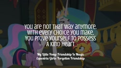 Size: 1920x1080 | Tagged: safe, derpibooru import, edit, edited screencap, editor:quoterific, screencap, princess celestia, sunset shimmer, twilight sparkle, twilight sparkle (alicorn), alicorn, better together, equestria girls, forgotten friendship, book